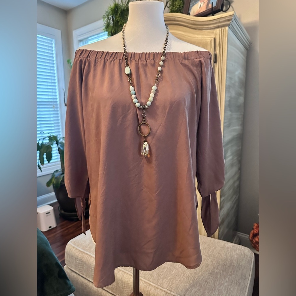 Rich Mocha Brown Off-the-Shoulder Tunic – Effortless Elegance